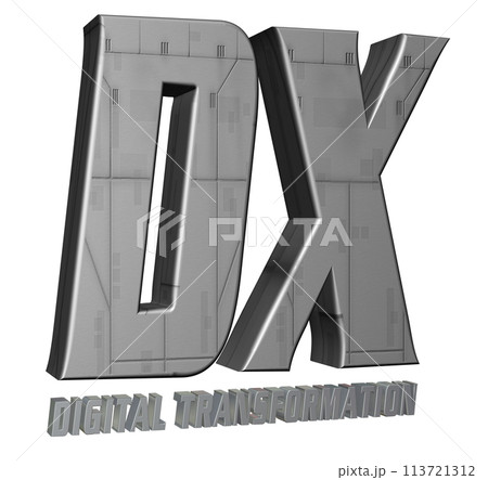 3DCG文字「DX（デジタルトランスフォーメーション）」シルバー,銀 113721312