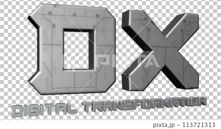 3DCG文字「DX（デジタルトランスフォーメーション）」シルバー,銀 113721313
