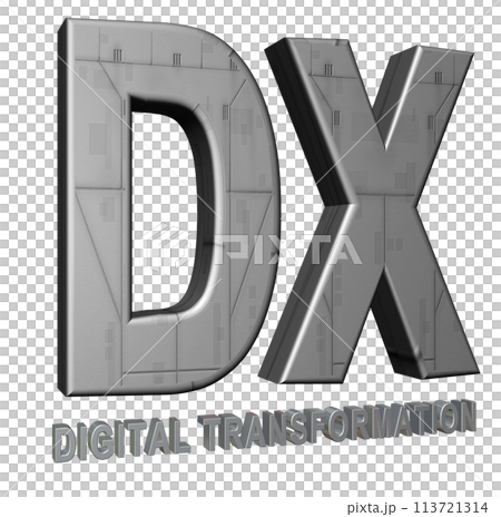 3DCG文字「DX（デジタルトランスフォーメーション）」シルバー,銀 113721314