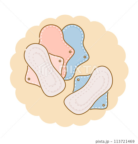 女性の健康：生理用品布ナプキンのイメージイラスト 113721469