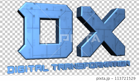 3DCG letters "DX (Digital Transformation)" blue, blue 113721529