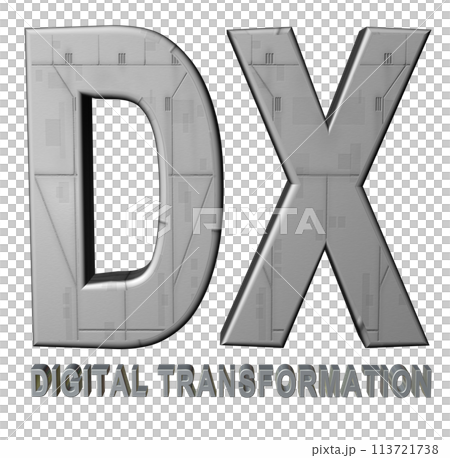 3DCG letters "DX (Digital Transformation)" Silver, Silver 3DCG letters "DX (Digital Transformation)" Silver, Silver 113721738