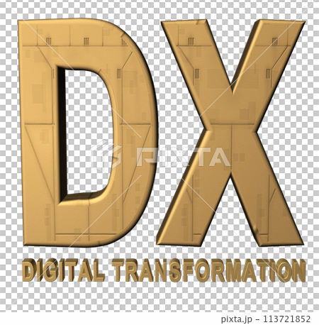 3DCG lettering "DX (Digital Transformation)" Gold 113721852