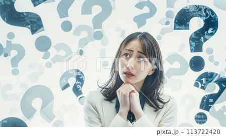 考える若い日本人の女性　AI生成画像 113722420