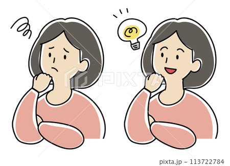 ひらめいた人 困っている人 女性のイラスト ひらめいた人 困っている人 女性のイラスト 113722784