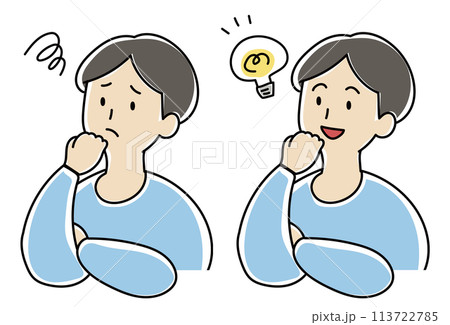 ひらめいた人 困っている人 男性のイラスト ひらめいた人 困っている人 男性のイラスト 113722785
