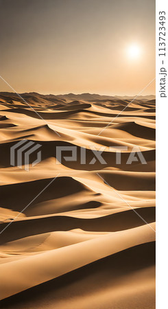 A summer landscape dressed in minimalistic fashion, where the eye is drawn unequivocally to the sun 113723493