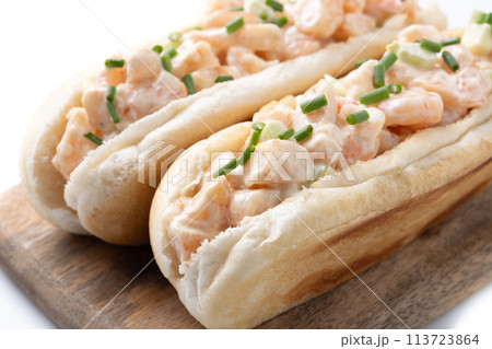 Lobster roll sandwich isolated on white background Lobster roll sandwich isolated on white background 113723864