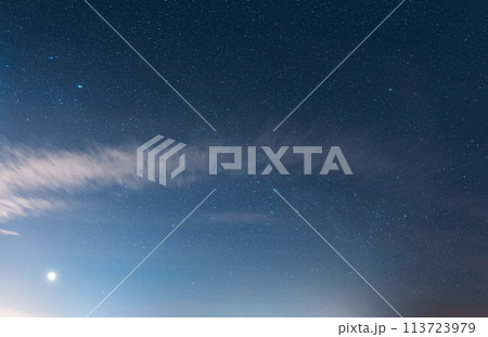 Natural Bold Blue Night Starry Sky Background. Bright Dramatic Sky. Night Starry Sky In Blue Colors. Calmness And Tranquility. Glowing Stars Natural Bold Blue Night Starry Sky Background. Bright Dramatic Sky. Night Starry Sky In Blue Colors. Calmness And Tranquility. Glowing Stars 113723979