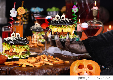 Halloween Monster black burger Halloween Monster black burger 113724992