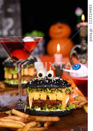 Halloween Monster black burger Halloween Monster black burger 113724993