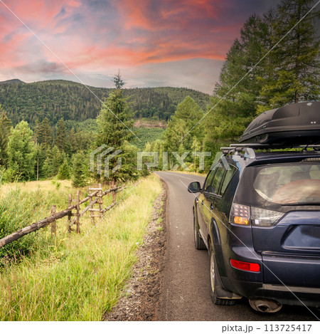 car for traveling with a mountain road car for traveling with a mountain road 113725417