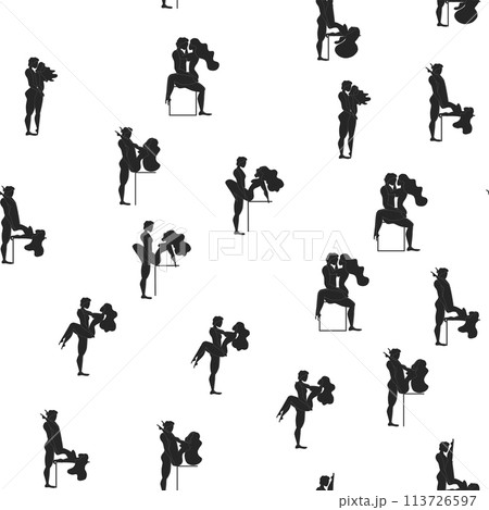 Kama Sutra, seamless pattern, design, poster, fabric. Kamasutra, sketchy poses for making love. Set. 113726597
