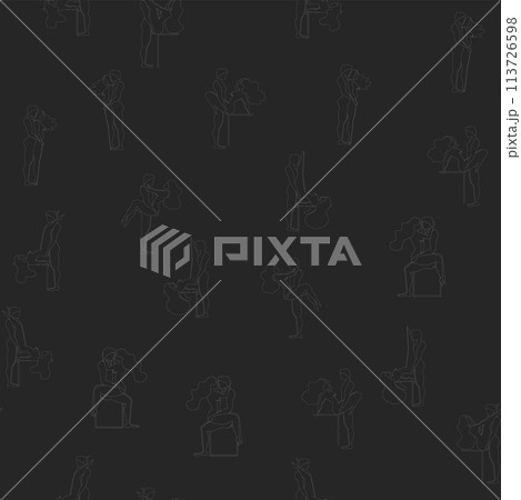 Kama Sutra, seamless pattern, design, poster, fabric. Kamasutra, sketchy poses for making love. Set. 113726598