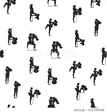 Kama Sutra, seamless pattern, design, poster, fabric. Kamasutra, sketchy poses for making love. Set. 113726599