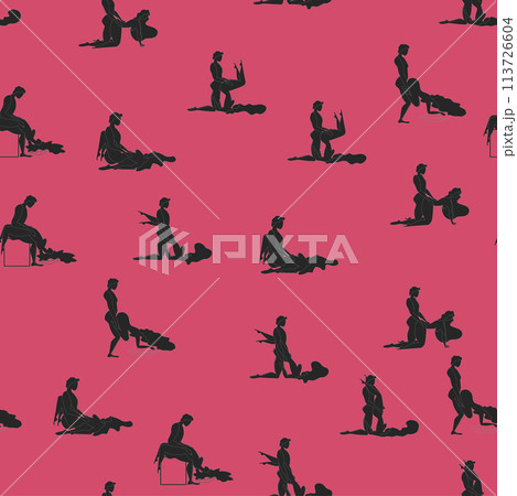 Kama Sutra, seamless pattern, design, poster, fabric. Kamasutra, sketchy poses for making love. Set. 113726604