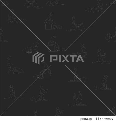 Kama Sutra, seamless pattern, design, poster, fabric. Kamasutra, sketchy poses for making love. Set. 113726605