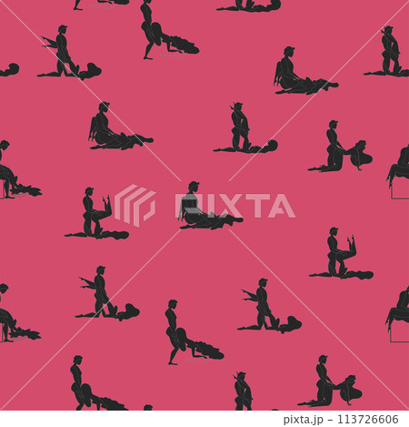 Kama Sutra, seamless pattern, design, poster, fabric. Kamasutra, sketchy poses for making love. Set. 113726606