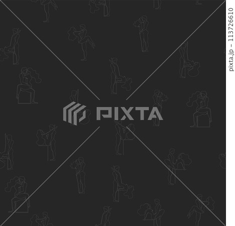 Kama Sutra, seamless pattern, design, poster, fabric. Kamasutra, sketchy poses for making love. Set. 113726610
