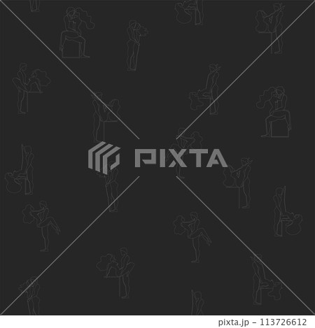 Kama Sutra, seamless pattern, design, poster, fabric. Kamasutra, sketchy poses for making love. Set. 113726612