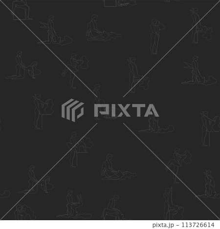Kama Sutra, seamless pattern, design, poster, fabric. Kamasutra, sketchy poses for making love. Set. 113726614