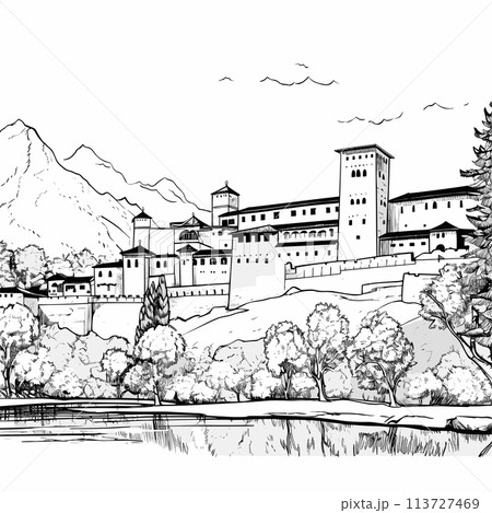 Alhambra hand-drawn comic illustration.のイラスト素材