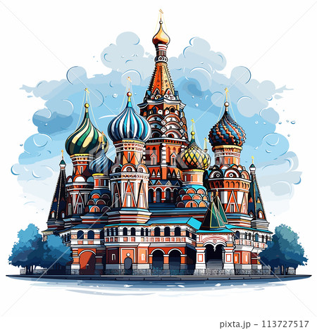 Saint Basil's Cathedral hand-drawn comic illustration. Cathedral of Vasily the Blessed. Vector doodle style cartoon illustration 113727517