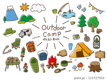 アウトドア・キャンプイラストセット 113727910