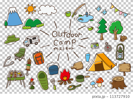 アウトドア・キャンプイラストセット 113727910