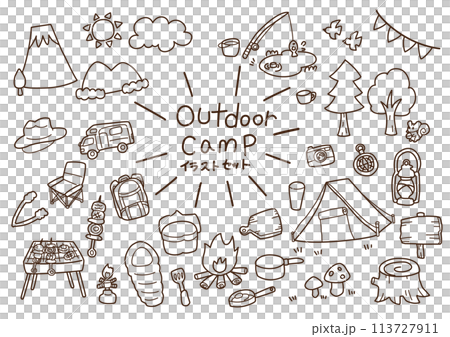 Outdoor/camping illustration set - line drawing 113727911