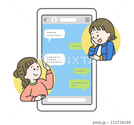 スマホでやりとりをする女性たちのイラスト素材 [113728199] - PIXTA