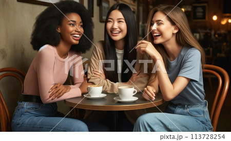 カフェでくつろぐ若い女性 113728254