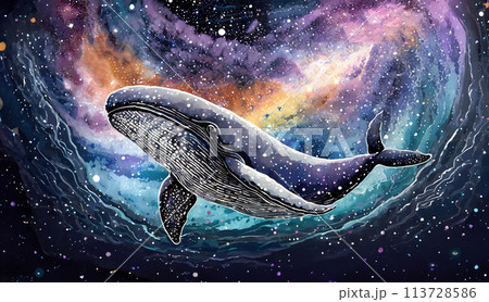 絵画　クジラ　宇宙　クラゲ 絵画 クジラ 宇宙 クラゲ 星空のクジラ 絵画24x24cm 【 青の世界