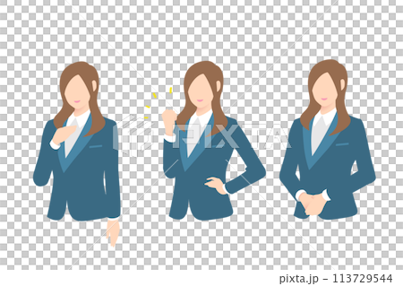 Explanation guide, fist pump, polite female business person upper body 113729544