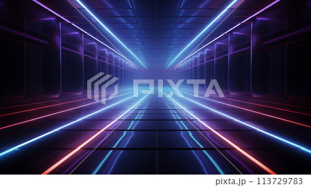 Multicolor neon light trails vanishing pointのイラスト素材 [113729783] - PIXTA