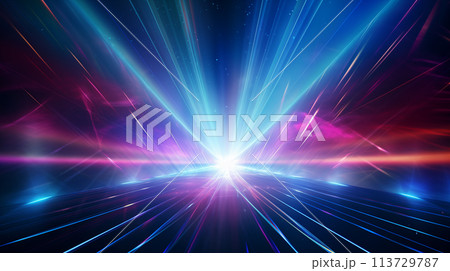 Multicolor neon light trails vanishing point 113729787