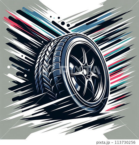 高速で転がるタイヤ 113730256