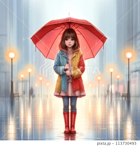 雨の日に傘をさす女の子 113730493
