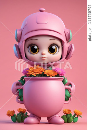Modern cyborg is growing houseplant Modern cyborg is growing houseplant 113730792