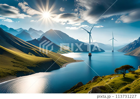 Panoramic view of wind farm or wind park, 113731227