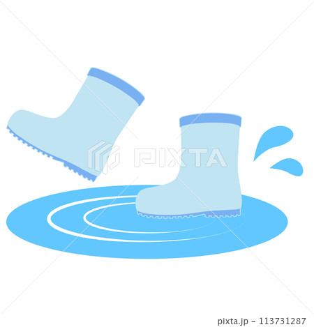 青い長靴と水たまりのイラスト 青い長靴と水たまりのイラスト 113731287