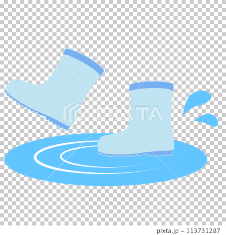 青い長靴と水たまりのイラスト 青い長靴と水たまりのイラスト 113731287
