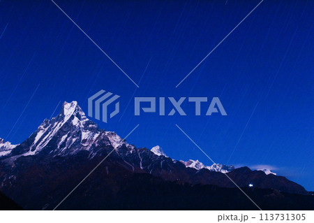 Fishtail mountain at night view in Nepal 113731305