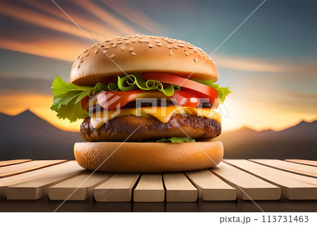 Close-up of tasty double hamburger with cheese 113731463