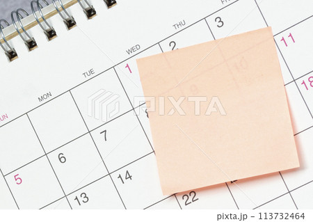Sticky note on a calendar. Copy space. Sticky note on a calendar. Copy space. 113732464