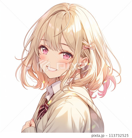 笑顔で正面を向く女子高生 113732525