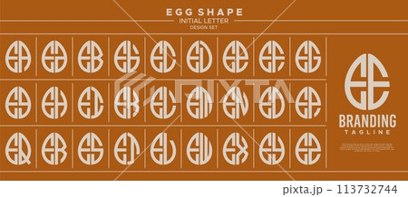 Simple line egg shape stamp letter E EE logo design set 113732744