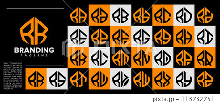 Bundle of simple line abstract letter R RR logo design 113732751