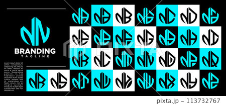 Modern abstract initial letter N NN logo stamp set Modern abstract initial letter N NN logo stamp set 113732767