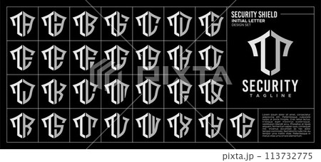 Set of technology shield letter T TT logo design 113732775